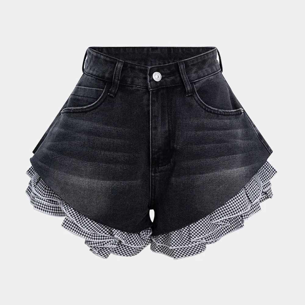 Micas Denim Patchwork Irregular Hem Jorts - image 2